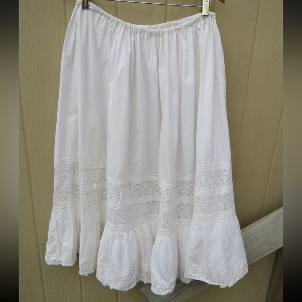 ANTIQUE LONG EDWARDIAN WHITE COTTON  PETTICOAT SKIRT L - XL